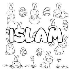 Coloring page first name ISLAM - Easter background