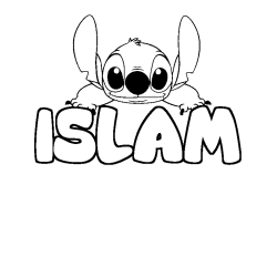 Coloring page first name ISLAM - Stitch background