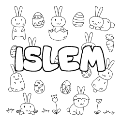 Coloring page first name ISLEM - Easter background