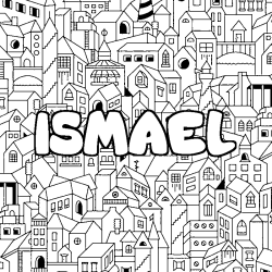 Coloring page first name ISMAEL - City background