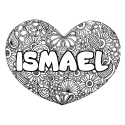 Coloring page first name ISMAEL - Heart mandala background
