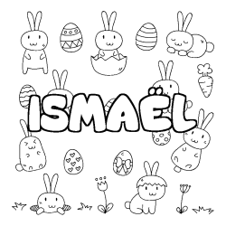 Coloring page first name ISMAËL - Easter background