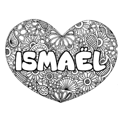 Coloring page first name ISMAËL - Heart mandala background