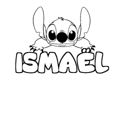 Coloring page first name ISMAËL - Stitch background