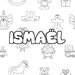 Coloring page first name ISMAËL - Toys background