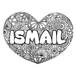 Coloring page first name ISMAIL - Heart mandala background