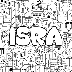 Coloring page first name ISRA - City background