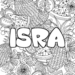Coloring page first name ISRA - Fruits mandala background
