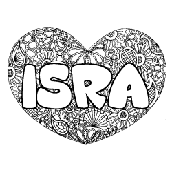 Coloring page first name ISRA - Heart mandala background