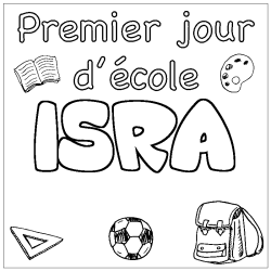 Coloring page first name ISRA - School First day background