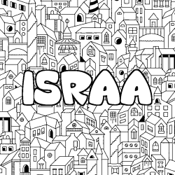 Coloring page first name ISRAA - City background