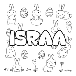 Coloring page first name ISRAA - Easter background