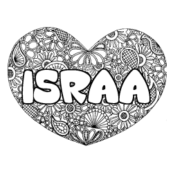 Coloring page first name ISRAA - Heart mandala background