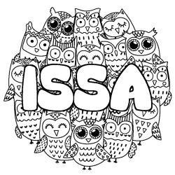 Coloring page first name ISSA - Owls background