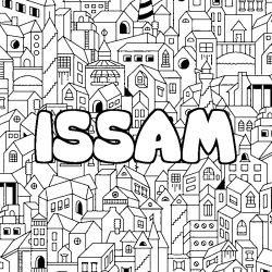 Coloring page first name ISSAM - City background