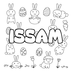 Coloring page first name ISSAM - Easter background