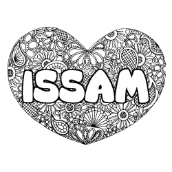 Coloring page first name ISSAM - Heart mandala background