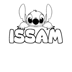 Coloring page first name ISSAM - Stitch background
