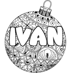 Coloring page first name IVAN - Christmas tree bulb background