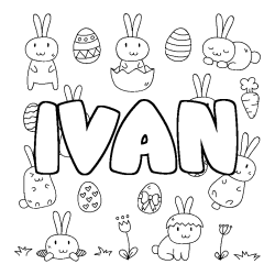 Coloring page first name IVAN - Easter background