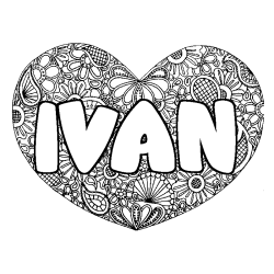 Coloring page first name IVAN - Heart mandala background