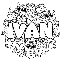 Coloring page first name IVAN - Owls background