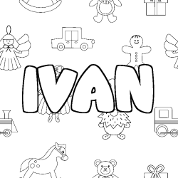 Coloring page first name IVAN - Toys background