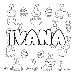 Coloring page first name IVANA - Easter background