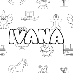 Coloring page first name IVANA - Toys background