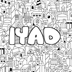 Coloring page first name IYAD - City background