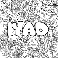 Coloring page first name IYAD - Fruits mandala background