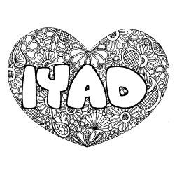 Coloring page first name IYAD - Heart mandala background