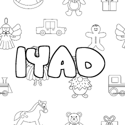 Coloring page first name IYAD - Toys background