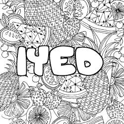 Coloring page first name IYED - Fruits mandala background