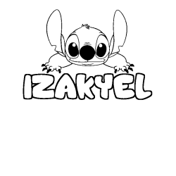 Coloring page first name IZAKYEL - Stitch background