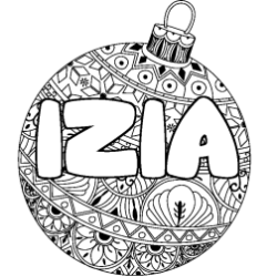 Coloring page first name IZIA - Christmas tree bulb background