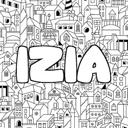 Coloring page first name IZIA - City background