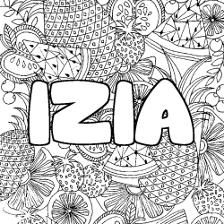 Coloring page first name IZIA - Fruits mandala background