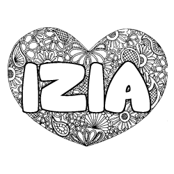 Coloring page first name IZIA - Heart mandala background