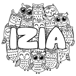Coloring page first name IZIA - Owls background