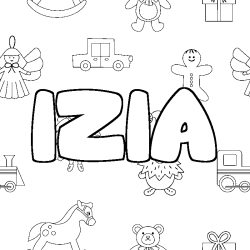 Coloring page first name IZIA - Toys background