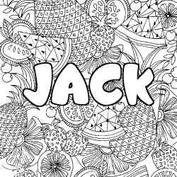 Coloring page first name JACK - Fruits mandala background