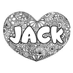 Coloring page first name JACK - Heart mandala background