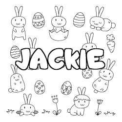 Coloring page first name JACKIE - Easter background