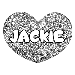 Coloring page first name JACKIE - Heart mandala background