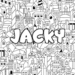 Coloring page first name JACKY - City background