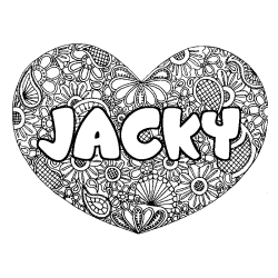 Coloring page first name JACKY - Heart mandala background