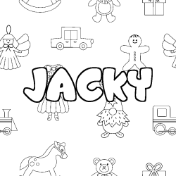 Coloring page first name JACKY - Toys background