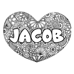 Coloring page first name JACOB - Heart mandala background