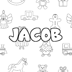 Coloring page first name JACOB - Toys background